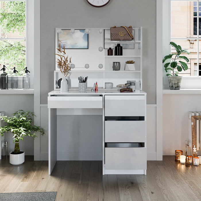 Vicco Tavolo da toeletta Bianco 40 cm con illuminazione a LED e ripiano a specchio