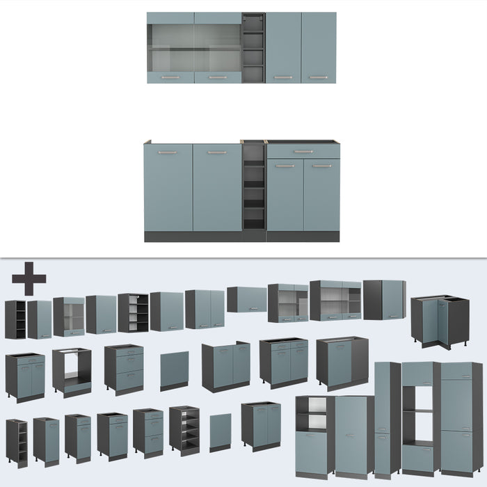 Vicco Cucina completa Blu-grigio/antracite 160 cm , PL Antracite