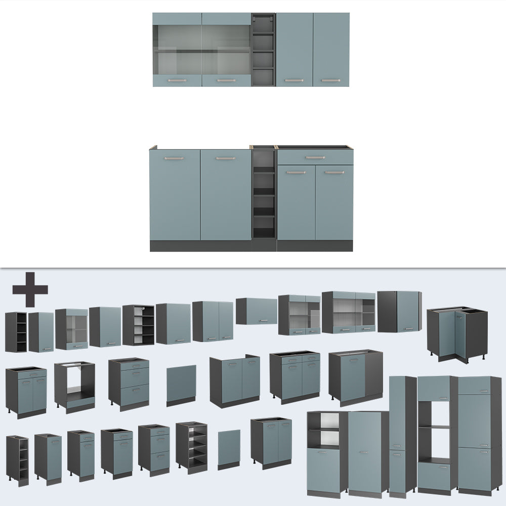 Vicco Cucina completa Blu-grigio/antracite 160 cm , PL Marmo