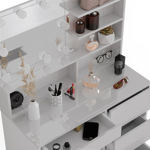 Vicco Tavolo da toeletta Bianco 40 cm con illuminazione a LED e ripiano a specchio