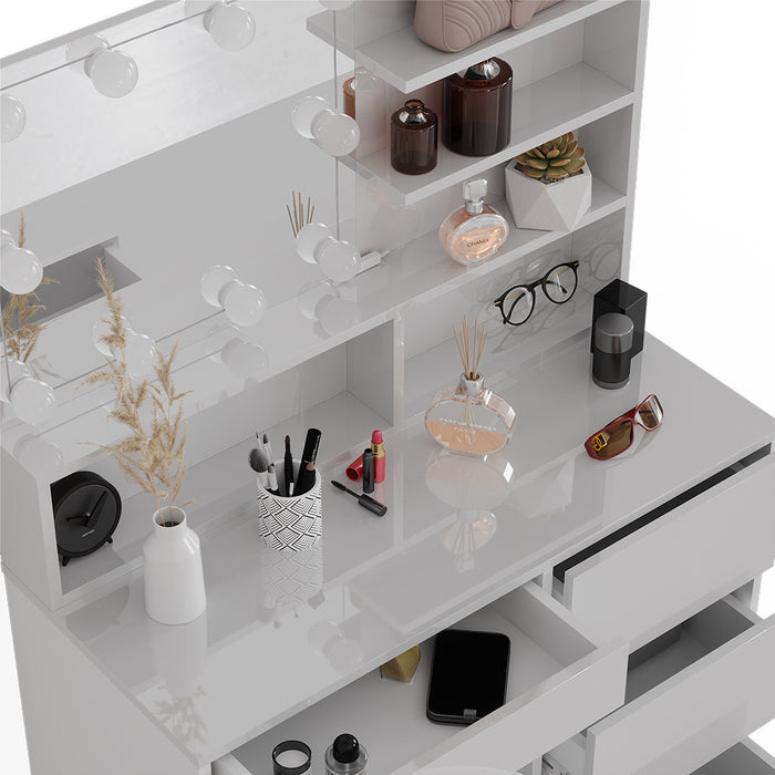 Vicco Tavolo da toeletta Bianco 40 cm con illuminazione a LED e ripiano a specchio