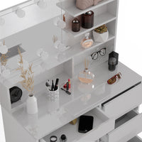 Vicco Tavolo da toeletta Bianco 40 cm con illuminazione a LED, sgabello e ripiano a specchio