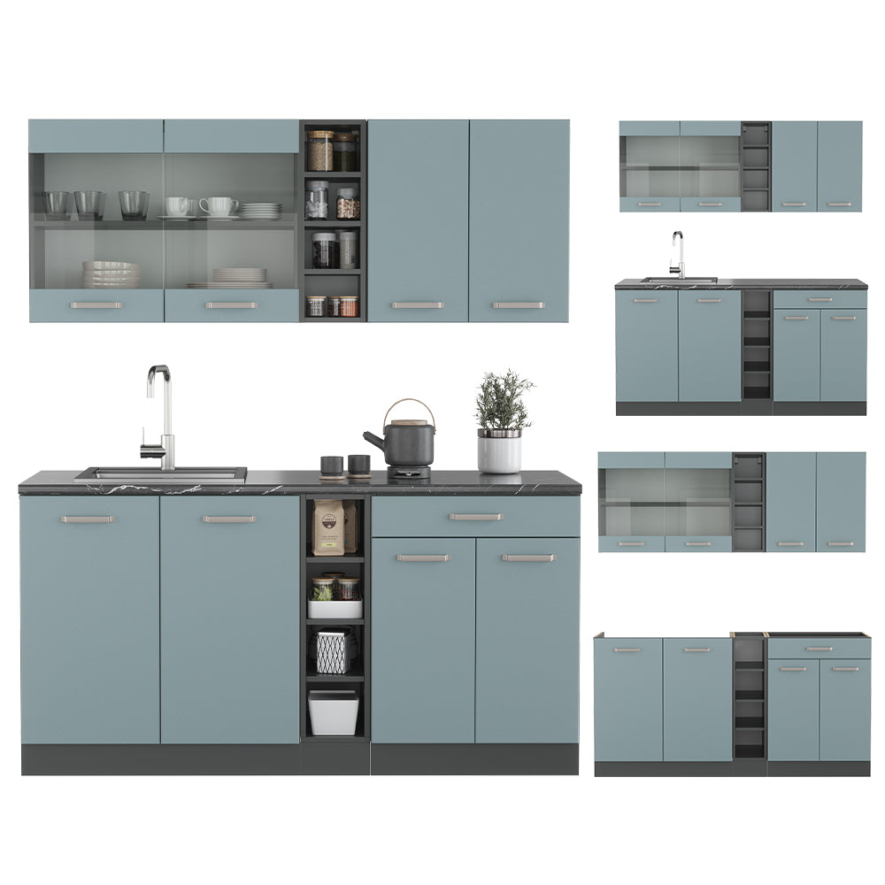 Vicco Cucina monoblocco Blu-grigio/antracite 160 cm Senza piano di lavoro