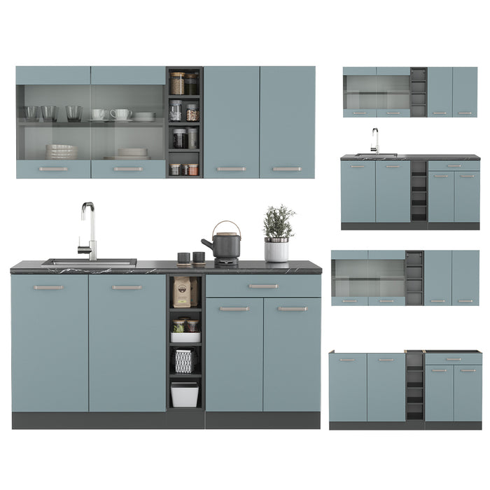 Vicco Cucina monoblocco Blu-grigio/antracite 160 cm Senza piano di lavoro