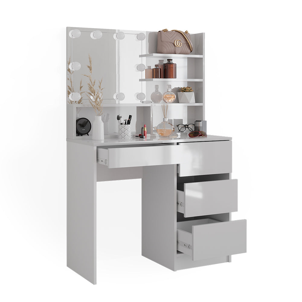 Vicco Tavolo da toeletta Bianco 40 cm con illuminazione a LED e ripiano a specchio