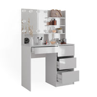 Vicco Tavolo da toeletta Bianco 40 cm con illuminazione a LED e ripiano a specchio