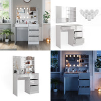 Vicco Tavolo da toeletta Bianco 40 cm con illuminazione a LED e ripiano a specchio