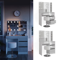 Vicco Tavolo da toeletta Bianco 40 cm con illuminazione a LED, sgabello e ripiano a specchio