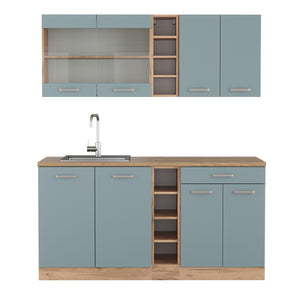 Vicco Cucina monoblocco Rovere blu-grigio/oro 160 cm Senza piano di lavoro