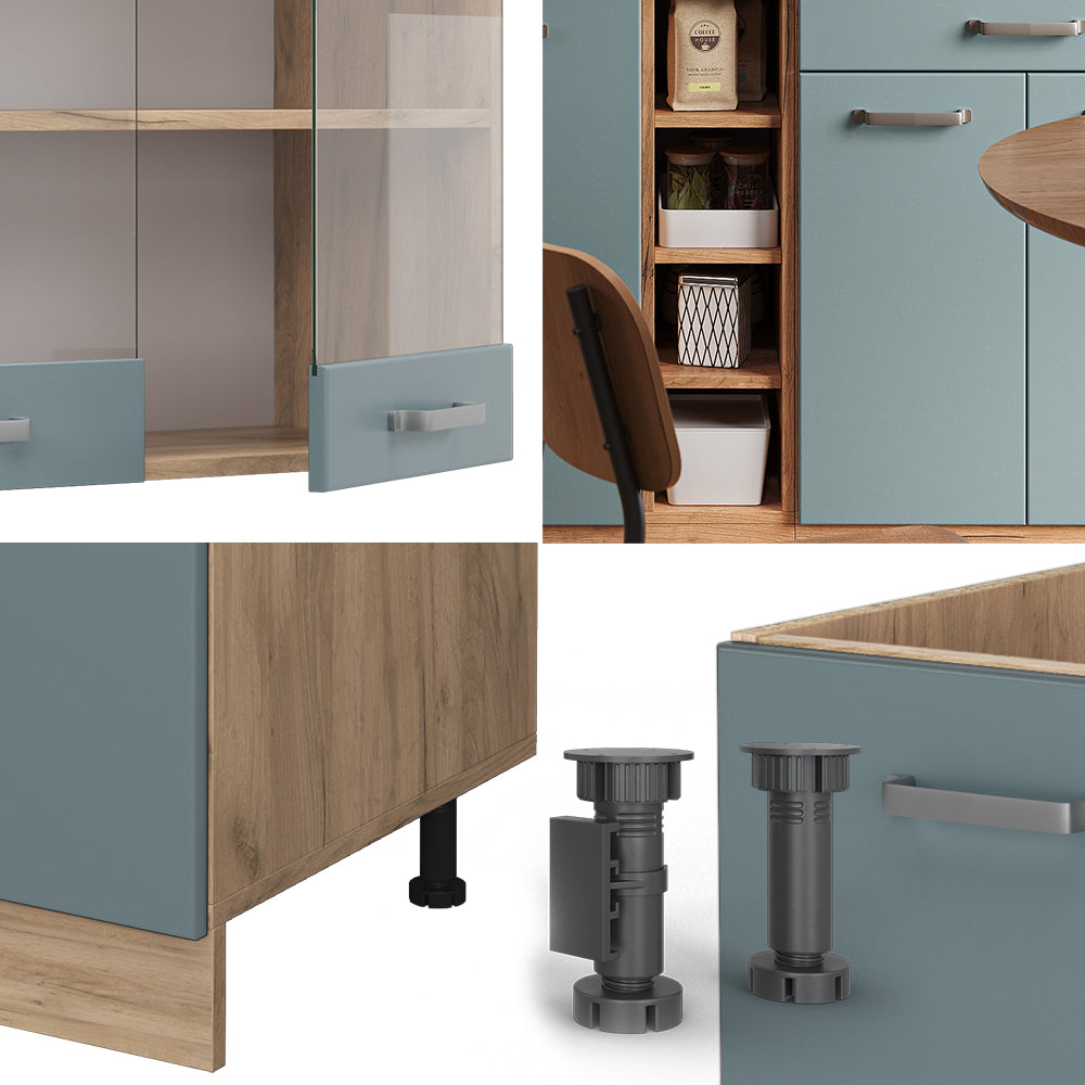 Vicco Cucina monoblocco Rovere blu-grigio/oro 160 cm Senza piano di lavoro