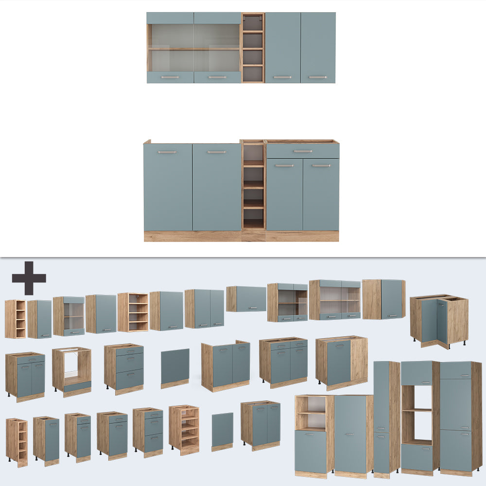 Vicco Cucina completa Rovere blu-grigio/oro 160 cm , PL Marmo