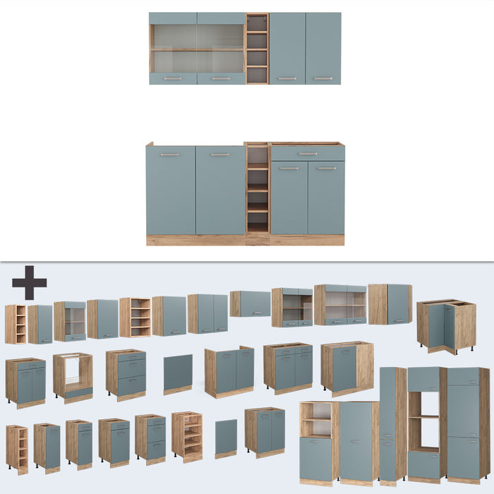 Vicco Cucina completa Rovere blu-grigio/oro 160 cm , PL Antracite