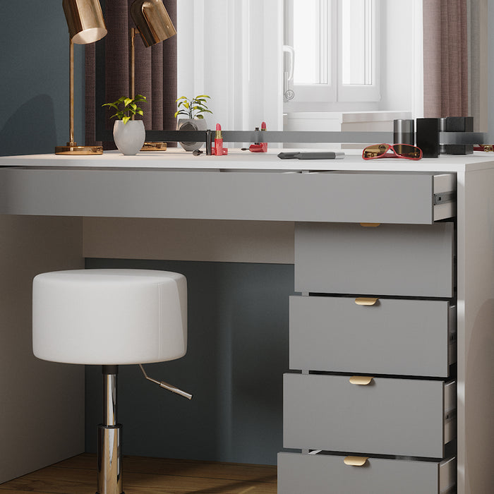 Vicco Tavolo da toeletta Bianco/grigio/grigio 115 cm con specchio LED e sgabello