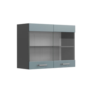 Vicco Mobile da cucina in vetro Grigio-blu 80 cm