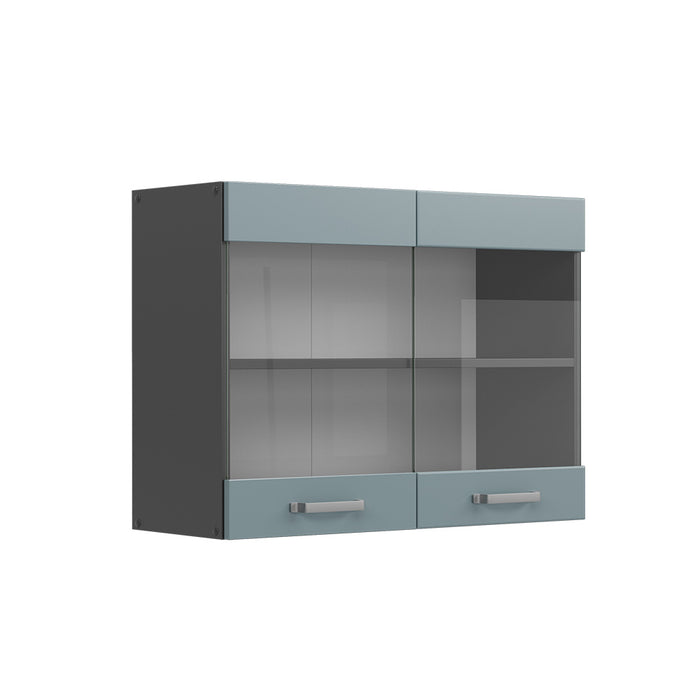 Vicco Mobile da cucina in vetro Grigio-blu 80 cm