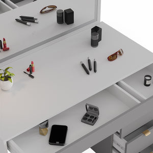 Vicco Tavolo da toeletta Bianco/grigio/grigio 115 cm con specchio LED e sgabello