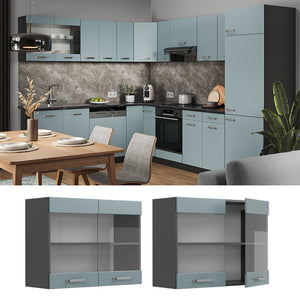 Vicco Mobile da cucina in vetro Grigio-blu 80 cm