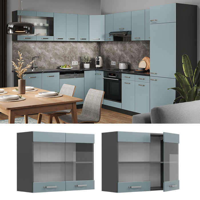 Vicco Mobile da cucina in vetro Grigio-blu 80 cm