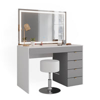 Vicco Tavolo da toeletta Bianco/grigio/grigio 115 cm con specchio LED e sgabello