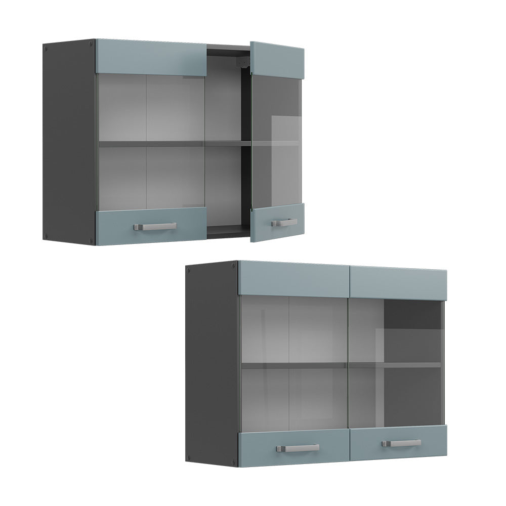 Vicco Mobile da cucina in vetro Grigio-blu 80 cm