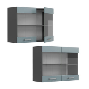 Vicco Mobile da cucina in vetro Grigio-blu 80 cm