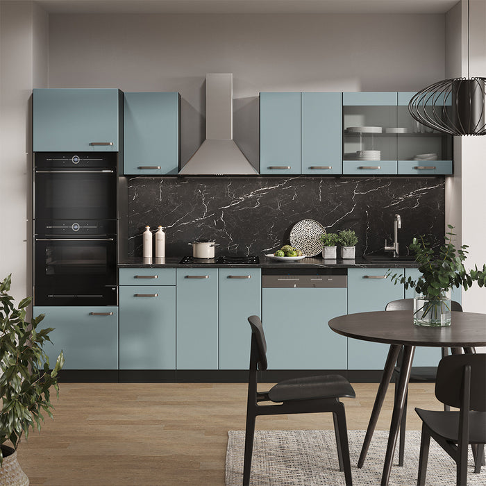 Vicco Cucina componibile Blu-grigio/antracite 300 cm con armadio alto, senza piano di lavoro