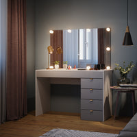 Vicco Tavolo da toeletta Bianco/grigio/grigio 115 cm con illuminazione a LED