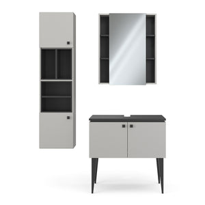 Vicco Set di mobili da bagno Grigio 3 parti, pensile 2 ante