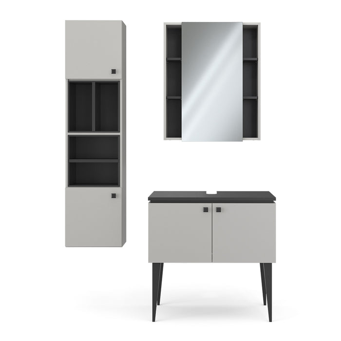 Vicco Set di mobili da bagno Grigio 3 parti, pensile 2 ante