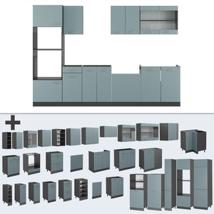 Vicco Cucina componibile Blu-grigio/antracite 300 cm con armadio alto, PL Marmo