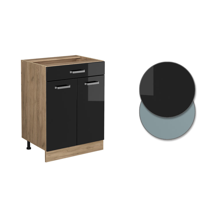 Vicco Mobiletto base per cucina Nero lucido 60 cm con cassetto, senza piano di lavoro