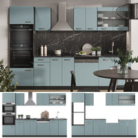 Vicco Cucina componibile Blu-grigio/antracite 300 cm con armadio alto, PL Marmo