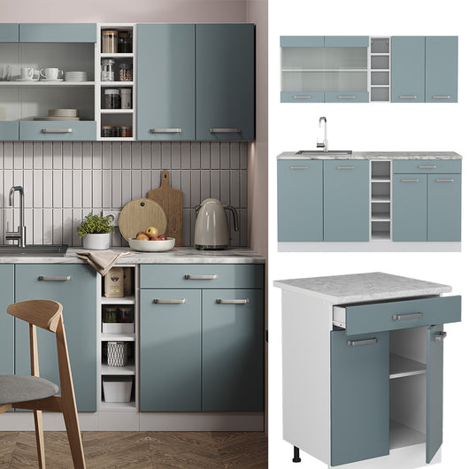 Vicco Cucina completa Blu-grigio/bianco 160 cm , PL Antracite