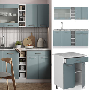 Vicco Cucina monoblocco Blu-grigio/bianco 160 cm Senza piano di lavoro