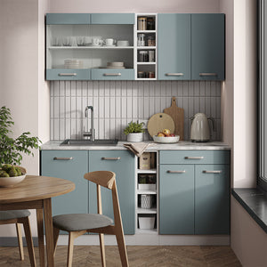 Vicco Cucina monoblocco Blu-grigio/bianco 160 cm Senza piano di lavoro