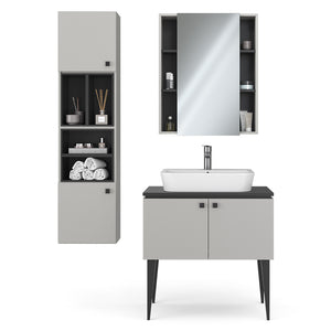Vicco Set di mobili da bagno Grigio 3 parti, pensile 2 ante