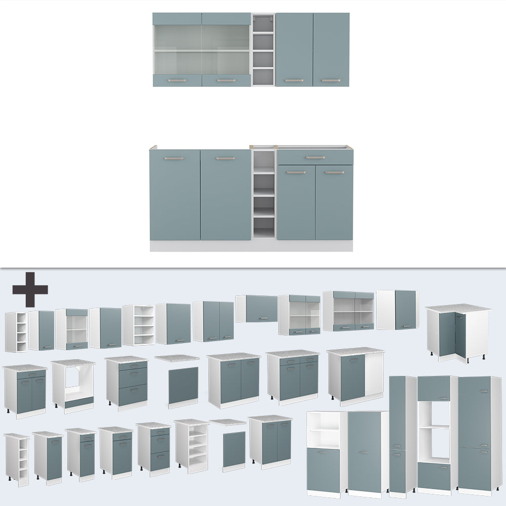 Vicco Cucina monoblocco Blu-grigio/bianco 160 cm Senza piano di lavoro