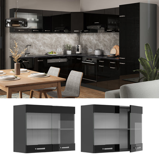 Vicco Mobile da cucina in vetro Nero lucido 80 cm