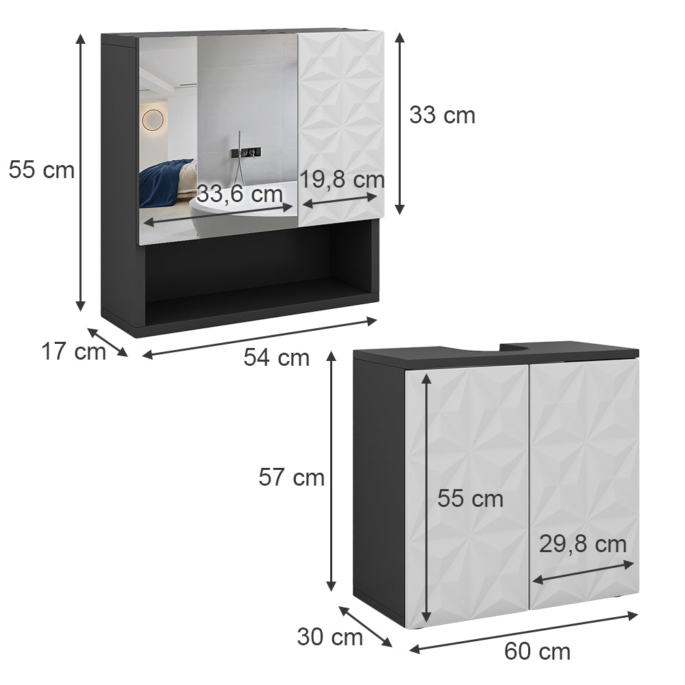 Vicco Set di mobili da bagno Nero 2 parti