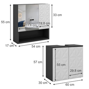 Vicco Set di mobili da bagno Nero 2 parti