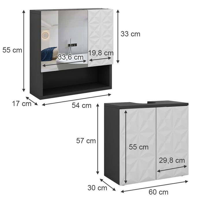 Vicco Set di mobili da bagno Nero 2 parti