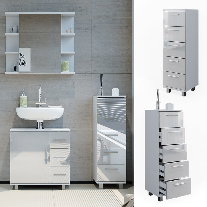Vicco Cassettiera da bagno Bianco lucido 30 x 95 cm