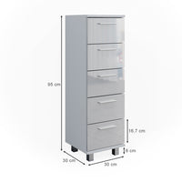 Vicco Cassettiera da bagno Bianco lucido 30 x 95 cm