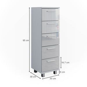 Vicco Cassettiera da bagno Bianco lucido 30 x 95 cm