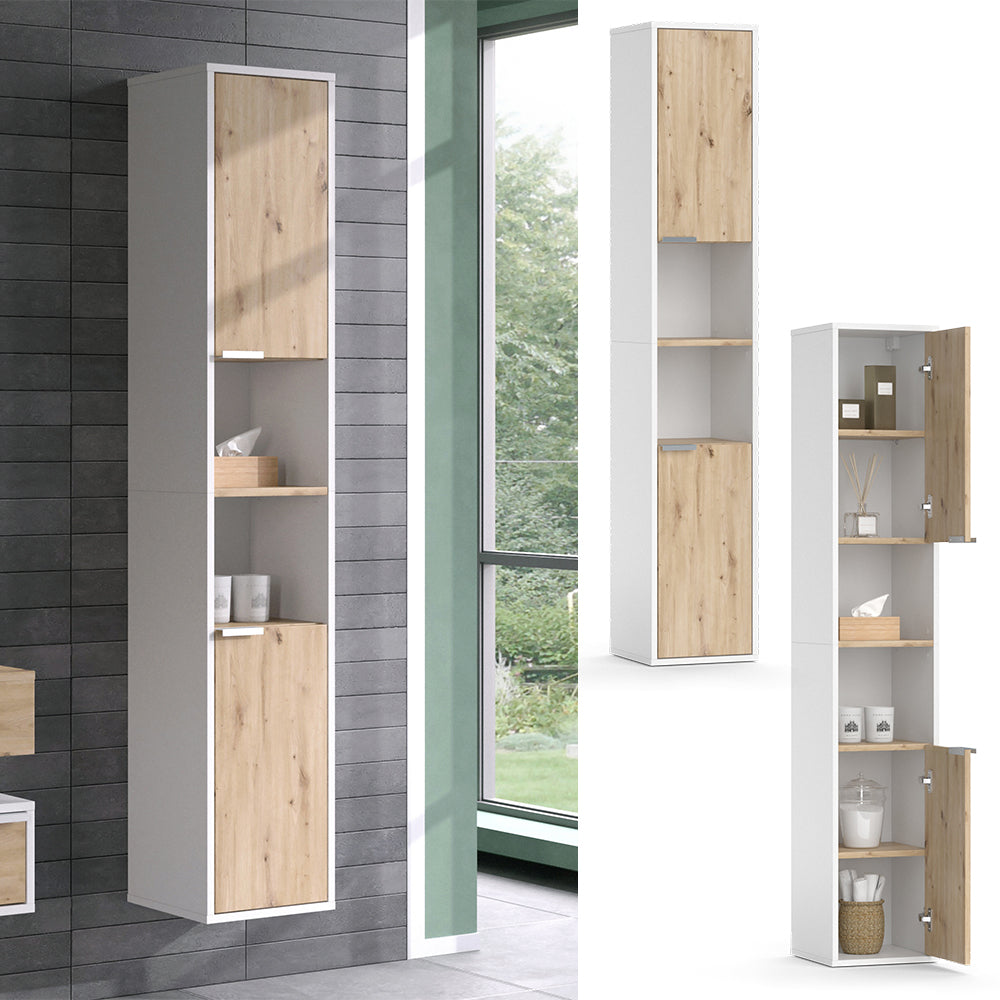 Vicco Armadio per il bagno Bianco 30 x 165 cm con ante e vani a giorno