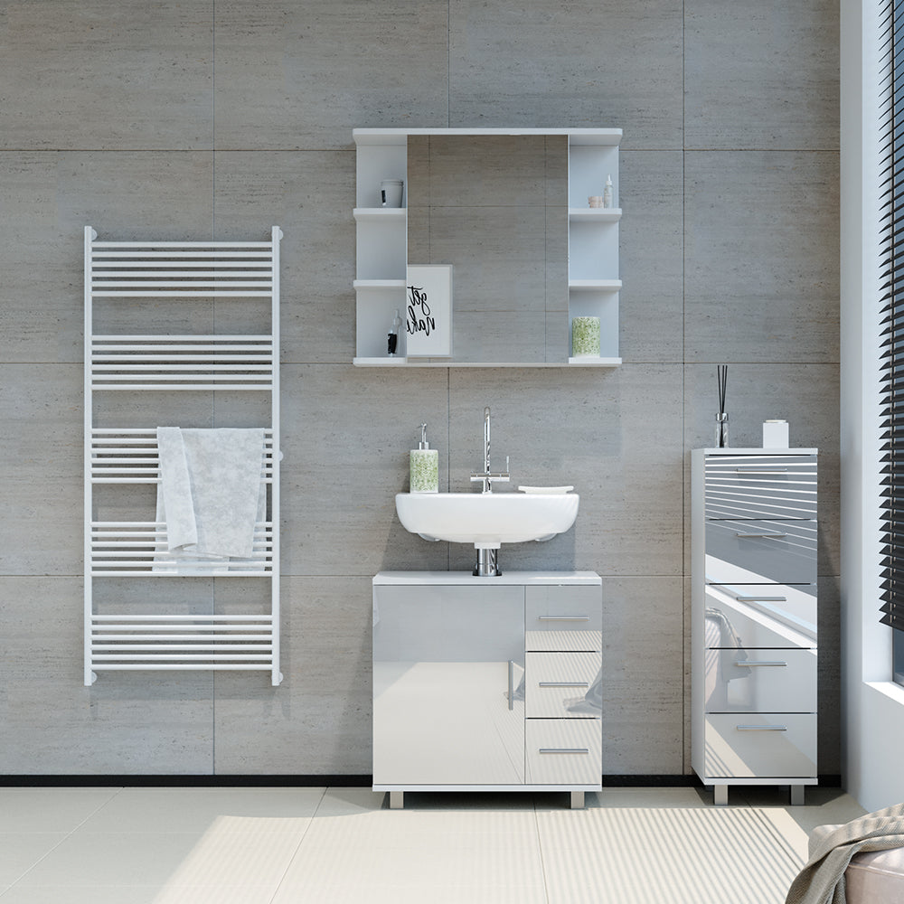 Vicco Cassettiera da bagno Bianco lucido 30 x 95 cm