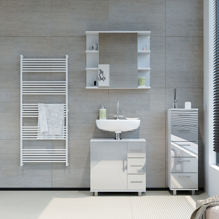 Vicco Cassettiera da bagno Bianco lucido 30 x 95 cm