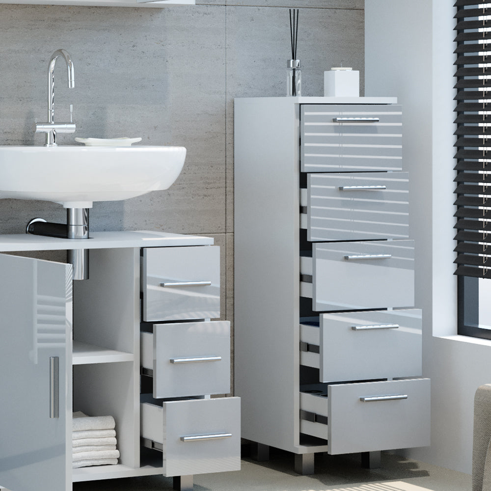 Vicco Cassettiera da bagno Bianco lucido 30 x 95 cm