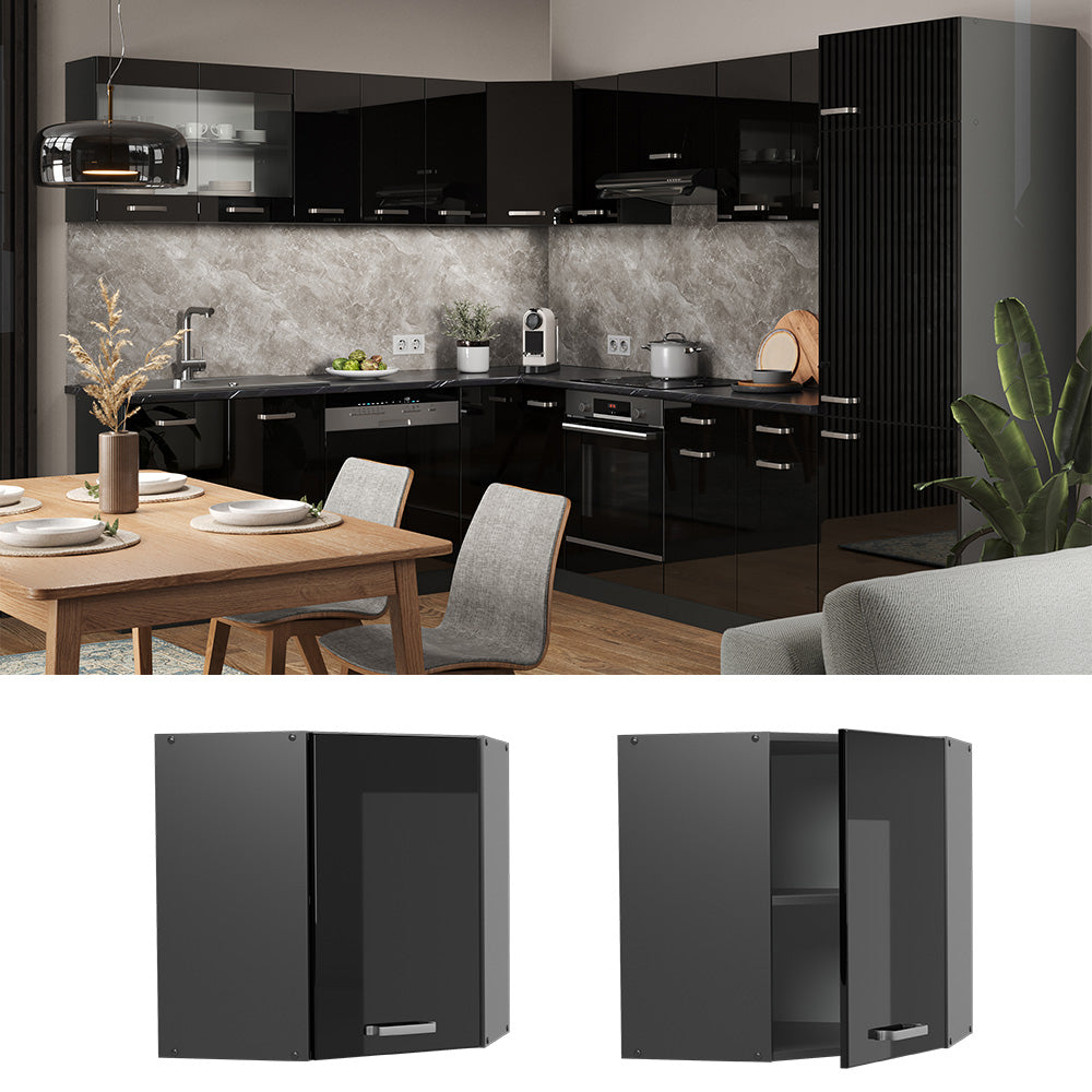 Vicco Mobile angolare da cucina Nero lucido 57 cm