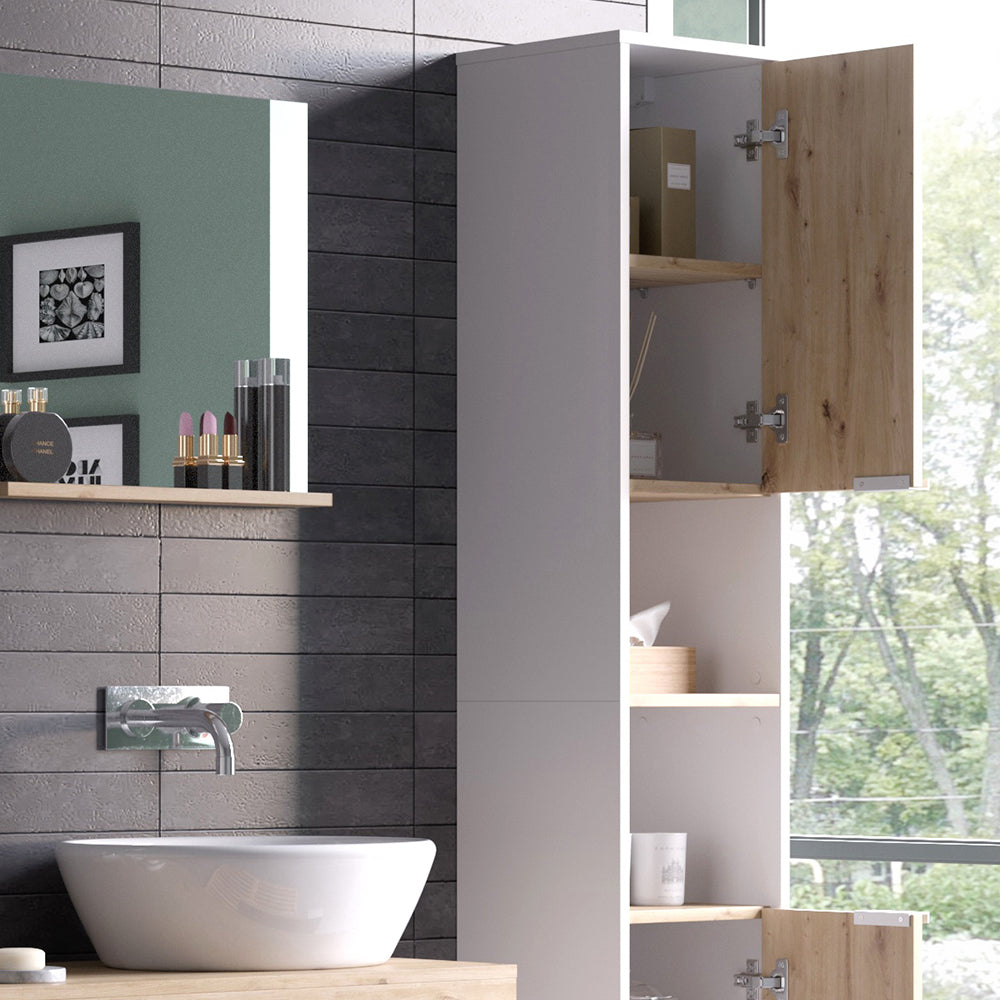 Vicco Armadio per il bagno Bianco 30 x 165 cm con ante e vani a giorno